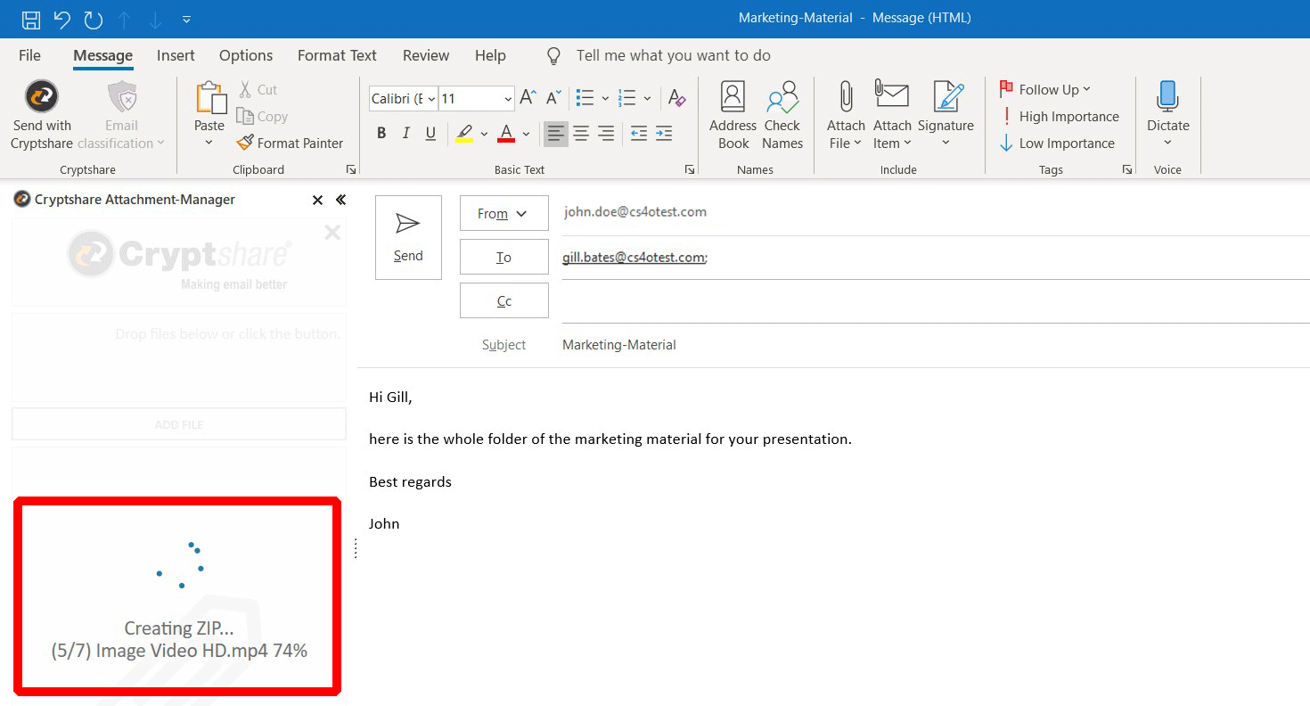 Attach folder to an email in Outlook - Creating ZIP archive