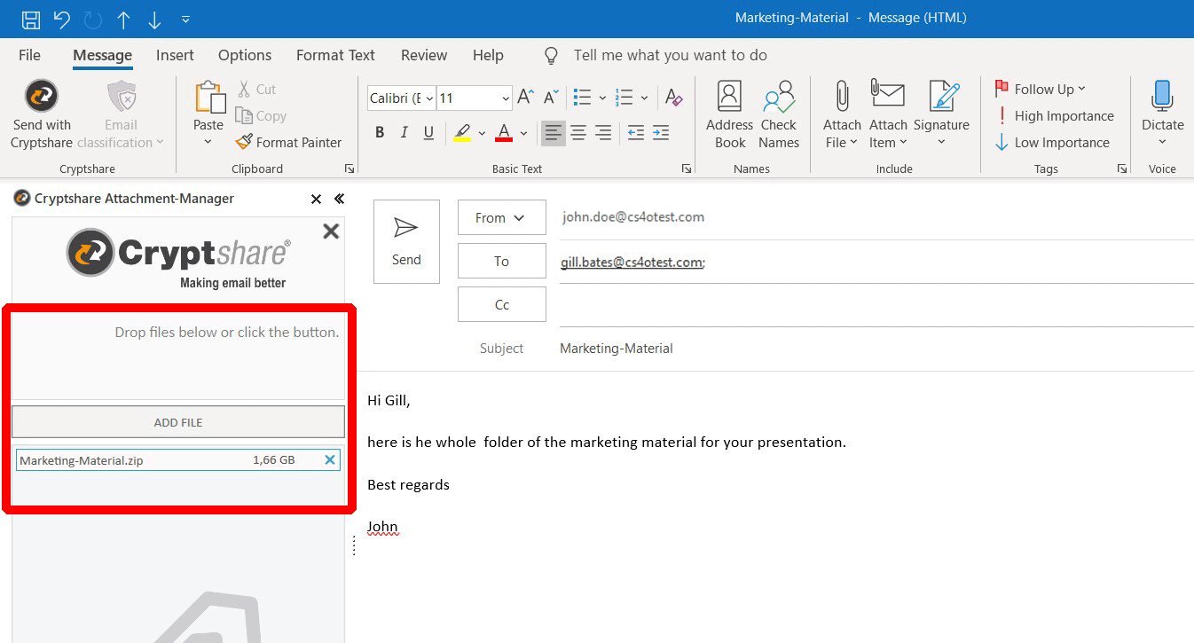 Attach folder to an email in Outlook - Attached ZIP archive with entire folder structure