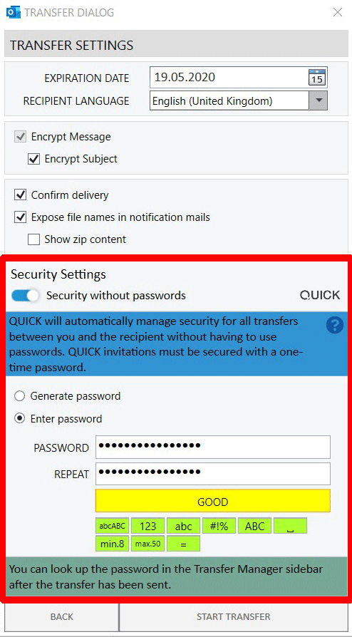 Password protected Email - Establish a permanent secure connection