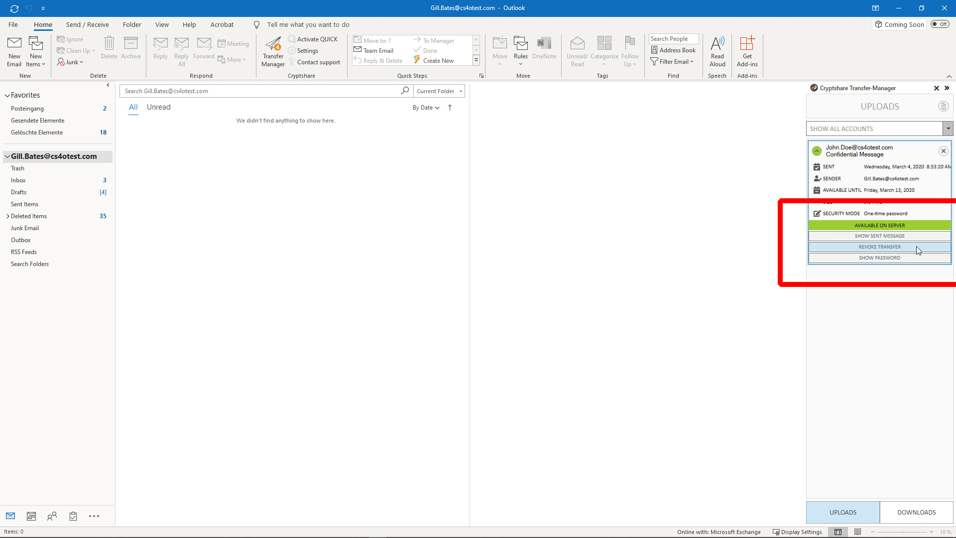 E-mail terugroepen in Outlook - Klik op Oproepen Overdracht om de overdracht op te roepen