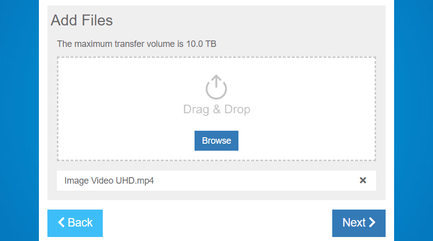 Select the large files by file browser your storage or drag and drop